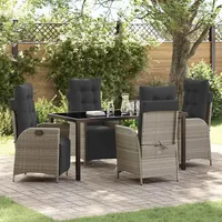 vidaXL 5-teiliges Garten-Ess-Set Hellgrau Poly-Rattan