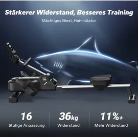 Merach Magnetisches Rudergerät im Hai-Design – 16 Stufen, lcd & Bluetooth, extra leises Bremssystem, klappbar