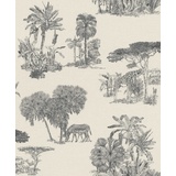 Rasch Textil Rasch Tapete 555028 Helle Vliestapete mit Safari-Motiven in Schwarz aus der Kollektion Lirico - 10,05m x 0,53m