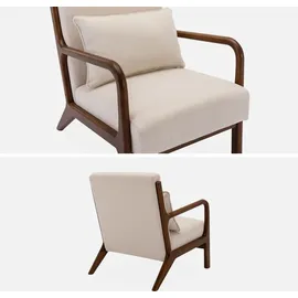 sweeek - Skandinavischer Sessel aus beigem Stoff und nussbaumfarbenem Hevea-Holz