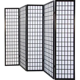 Homestyle4u Paravent Raumteiler 5 teilig Holz Schwarz 220x175 cm