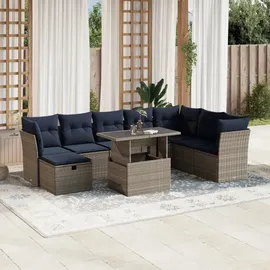 vidaXL Gartensofa-Set 9-tlg. grau Polyrattan