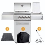 ALLGRILL CHEF Paket S1 Backburner Seitenkocher GRATIS: Cover, Grillplatte, Spieß