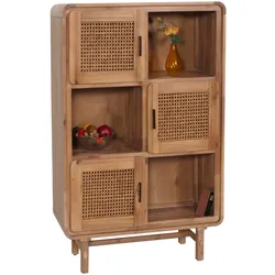 Highboard MCW-M47, Kommode Schrank Sideboard, Staufächer, Rattan Akazie Massiv-Holz gebeizt 141x90x35cm 32kg