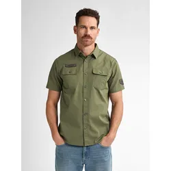 Kurzarmhemd PETROL INDUSTRIES, Herren, Gr. XXL, N-Gr, grün (dusty army), Jersey, Obermaterial: 100% Baumwolle, bestickt, casual, regular fit taillenbedeckt, ohne Ausschnitt, Kurzarm gerader Abschluss, Hemden, mit Stickereien