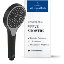 Villeroy & Boch Verve Showers Duschkopf, Handbrause mit 3 Strahlarten auf Knopfdruck wechselbar, EasyClean, Wassersparend, Universeller Anschluss – Matt Black