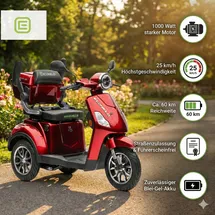 ECONELO Seniorenmobil J1000, Blei-Akku, 25 km/h, 1000 Watt, Rot