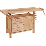 DEMA - Holz-Hobelbank Holzwerkbank Werkbank Werktisch 125x50x84cm massiv Schraubstock