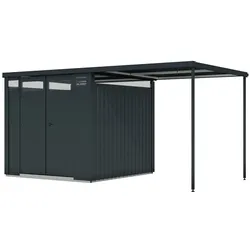Karibu Metall-Gerätehaus mit Anbaudach - 448x229,5x218cm - anthrazit - Blech / Holz