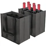 Windfromort 2 Stück Flaschenträger 6 Flaschen – Faltbare Flaschentasche mit Trennwänden – Reißfester Flaschenkorb für Wasserflaschen, Wein und Bier (Schwarz)