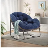 LuxusKollektion Schaukelsessel Schaukelstuhl Rattan Ei Dunkelblau Cord Eiförmig 95x111x80cm