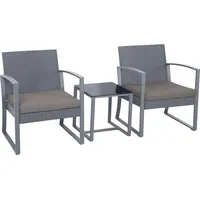 SVITA LOIS L Poly Rattan Sitzgruppe Gartenmöbel Metall-Garnitur Bistro-Set Tisch Sessel Grau