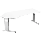 Geramöbel Flex höhenverstellbarer Schreibtisch weiß L-Form, C-Fuß-Gestell silber 216,6 x 113,0 cm