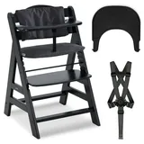 hauck 3-tlg. Alpha Plus Sparset - Hochstuhl + Essbrett Click Tray + Sitzkissen in Melange Charcoal - Black