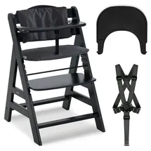 hauck 3-tlg. Alpha Plus Sparset - Hochstuhl + Essbrett Click Tray + Sitzkissen in Melange Charcoal - Black