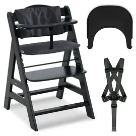 hauck 3-tlg. Alpha Plus Sparset - Hochstuhl + Essbrett Click Tray + Sitzkissen in Melange Charcoal - Black