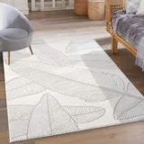 Carpet City Kurzflor Teppich Grau, Creme - 160x230 cm - Wohnzimmer-Teppiche Hochtief-Muster, 3D-Effekt - Florales Muster - Flachflor Bodenbelag, Deko Schlafzimmer