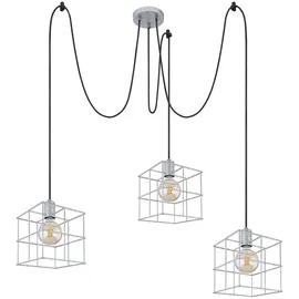 ETC Shop Hängeleuchte Pendellampe Deckenleuchte Wohnzimmerlampe Esszimmerleuchte, 3 Flammig, höhenanpassbar, Gitterschirme, Metall zink, E27, d 20 cm