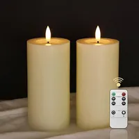 Set aus 2 LED-Deko-Kerzen aus Wachs Beige 15 cm mit Fernbedienung - Beige