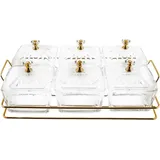 COFI 13 tlg. Set Glasbehälter mit Deckel & goldenem Gestell für Snacks oder Gewürze - Gold/Transparent