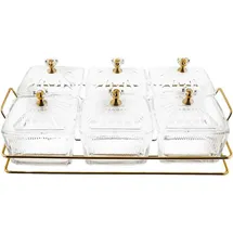 COFI 13 tlg. Set Glasbehälter mit Deckel & goldenem Gestell für Snacks oder Gewürze - Gold/Transparent