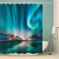 RFFLUX 3D Winter Polarlicht Design Duschvorhang Anti Schimmel 240 x 200 cm mit 12 Ringe Polyester Ozean Duschvorhänge Anti-Bakteriell Waschbar Wasserdicht Badvorhänge für Badezimmer