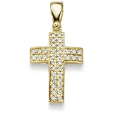 Schmuck Krone Kreuzanhänger Anhänger Kreuz 29.2x14.5mm 585 Gelbgold 36 Brillanten 0.34ct, Gold 585 goldfarben