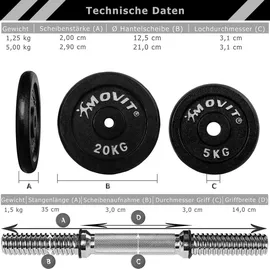 MOVIT Kurzhantel Set Gusseisen Kurzhantel 25 kg schwarz/silber