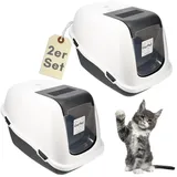 GarPet 2er Set Katzenklo mit Deckel Aktivkohlefilter Haube kippbar - extrahohe Unterschale große XXL Katzentoilette Hauben Toilette Doppelpack Sparpaket