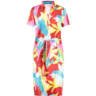 Gerry Weber Damen Nachhaltiges Blusenkleid mit Taillenband Kurzarm floral, Gemustert knieumspielend Gelb/Rot/Orange Druck 40 - 40