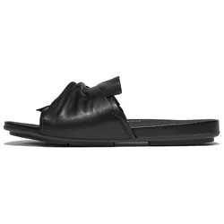 Pantolette FITFLOP "GRACIE SOFT-TWIST LEATHER SLIDES", Damen, Gr. 39, schwarz, Schafsleder, unifarben, modisch, Schuhe, Pool Slides, Sandale mit DYNAMICUSH-Technologie
