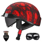 HALYING Halbschalenhelm mit ECE-Zulassung - ABS-Schale EPS-Innenfutter | Leichter Motorradhelm mit verstellbarem Visier, Für Herren/Damen - Retro-Design für Chopper, Cruiser, Scooter