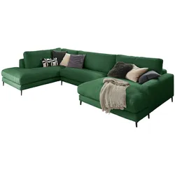 KAWOLA Sofa CARA Wohnlandschaft U-Form Cord smaragd Longchair rechts