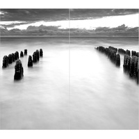 Duschrückwand - Holzbuhnen in der Nordsee auf Sylt Schwarz-Weiß, Material:Alu-Dibond Matt Schutzlackiert 3 mm, Größe HxB:2-teilig à 210x100 cm