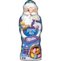 Milka Schüttel Mich Weihnachtsmann Alpenmilch 1 x 61g I Schoko Weihnachtsmann I Weihnachtsschokolade aus 100% Alpenmilch gefüllt mit Kakaolinsen