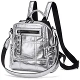 AlwaySky Frauen Rucksack Schultertasche, Designer Daypack Wasserdicht PU-Leder Rucksack für einkaufen, schule, reise und etc, Silber - Einheitsgröße