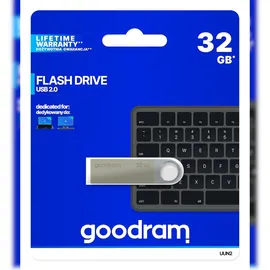 GoodRam UUN2 USB-Stick 32 GB - Lesegeschwindigkeit bis zu 20 MB/s - Schreibgeschwindigkeit bis zu 5 MB/s - Schutzkappe - Langlebiges Material - Silber