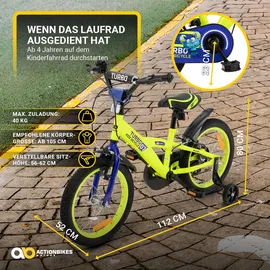 ACTIONBIKES MOTORS Actionbikes Kinderfahrrad Turbo 16 Zoll Stützräder, V-Brake-Bremsen, Lenker-/Kettenschutz, Klingel