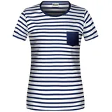 James & Nicholson T-Shirt Damen Kurzarm-Shirt mit Streifen und Brusttasche aus Baumwolle blau L
