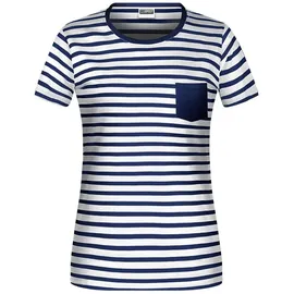 James & Nicholson T-Shirt Damen Kurzarm-Shirt mit Streifen und Brusttasche aus Baumwolle blau L