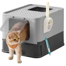 Songmics FEANDREA Katzentoilette, mit Deckel dunkelgrau