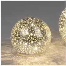 Formano Deko-Kugel Sterne Silber Glaskugel Timer 6h / 18h beleuchtet - Batteriebetrieben - glänzende Crackle-Optik - Herbst Winter Weihnachtsdeko für Tisch Regal Fensterbank