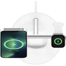 Belkin Drahtloses 3-in-1-Ladegerät mit MagSafe 15 W, Weiß - Weiß