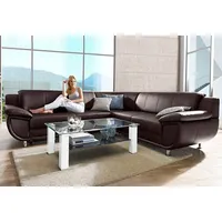 Ecksofa TRENDMANUFAKTUR "Rondo wahlweise mit Schlaffunktion, bequeme Armlehnen", braun, B:267cm H:85cm T:247cm, Microfaser PRIMABELLE (100% Polyester);Kunstleder SOFTLUX;Struktur (54% Polyacryl, 46% Polyester);NaturLEDER (echtes Rindsleder) in Sitz und Rücken, Korpus Kunstleder SOFTLUX, Sofas, Ecksofa, L-Form, wahlw.mit Federkern, Füße chromfarben, Unser Dauertiefpreis