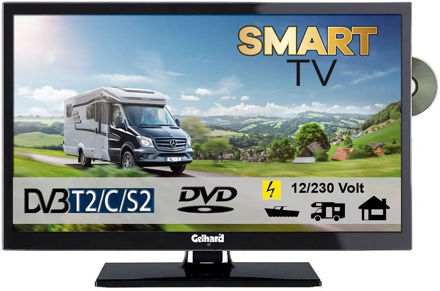 Gelhard GTV2452I Smart TV 24 Zoll DVB/S/S2/T2/C, DVD, USB, 12V 230 Volt WLAN