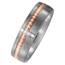 Diamantring JOBO Gr. 54, grau (titanfarben), Fingerringe, Damen, 54, SI = kleine Einschlüsse, Roségold 750-Titan-Diamanten, Rosu00e9gold 750, Titan, Diamanten, Titan matt mit 750 Roségold mit 4 Diamanten