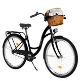 Balticuz OU Komfort Fahrrad mit Weidenkorb, Hollandrad, Damenfahrrad, Citybike, Schwarz, 26 Zoll, 1-Gang