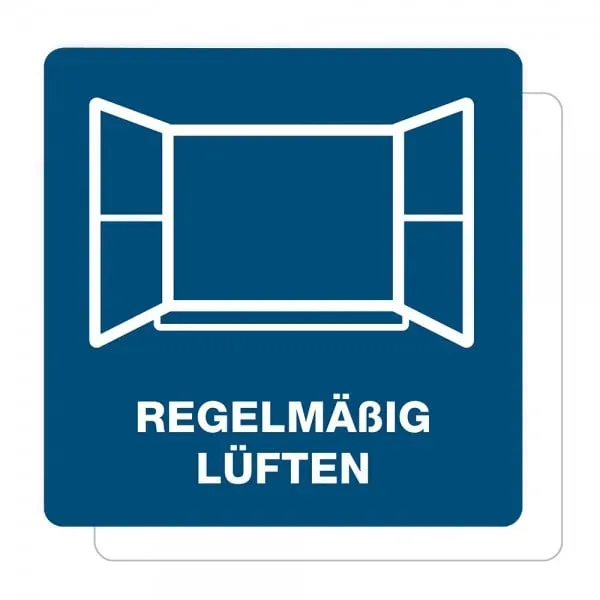 3 Stück Hinweis-Aufkleber - Regelmäßig lüften (150x150 mm)