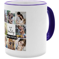 PhotoFancy® - Fototasse 'Collage' - Personalisierte Tasse mit eigenem Foto - Dunkelblau - Layout Collage 9 Bilder