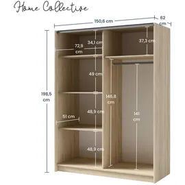 home collective Schwebetürenschrank 150 x 198,5 x 150,6 cm Beige